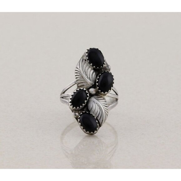 Unbranded Jewelry - Sterling Silver Natural Onyx Leaf Design Ring Size 7 1/4
